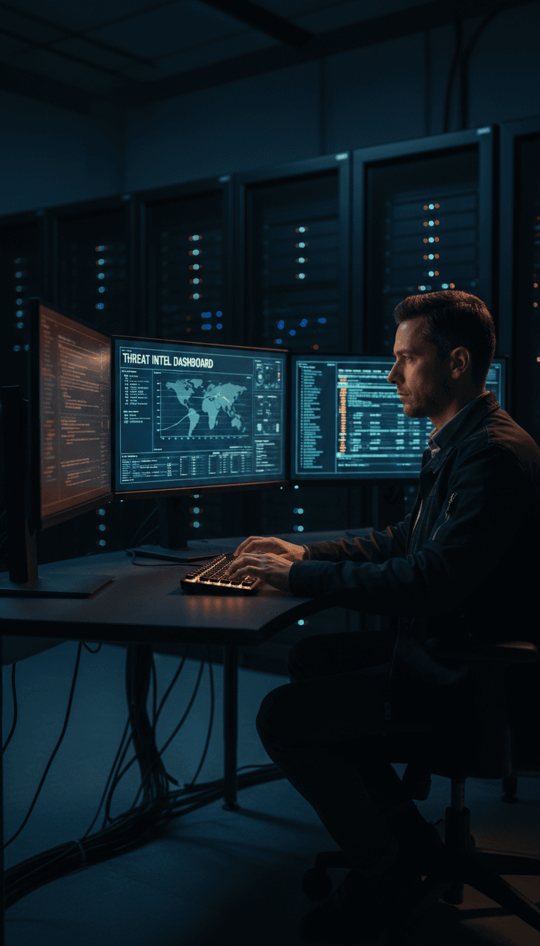 IT professional monitoring network security systems