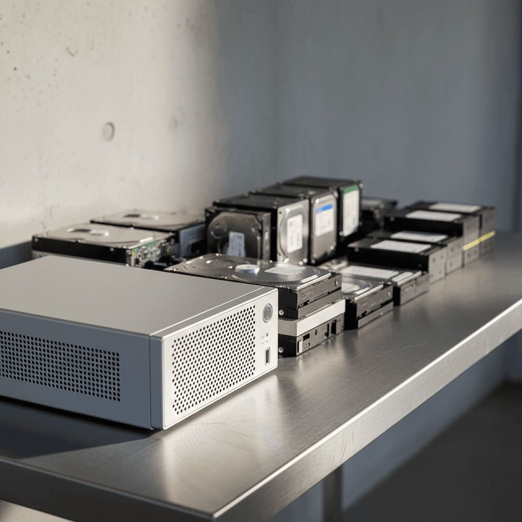 Backup storage devices and data management hardware