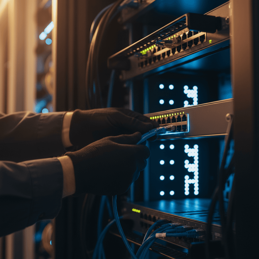 Network administrator managing enterprise server equipment