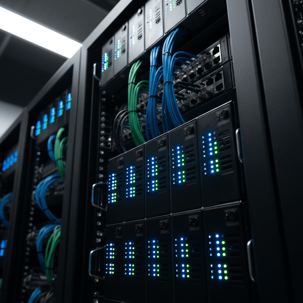 Network server rack with monitoring lights